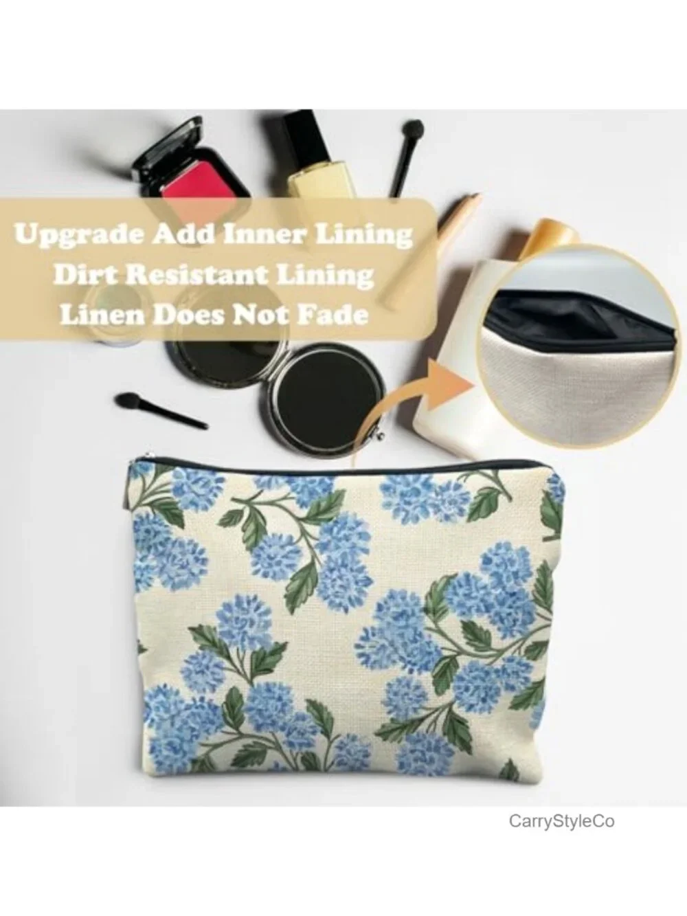 Linen Canvas Zipper Makeup Bag Cosmetics Pouch Travel Organizer Gift for Women